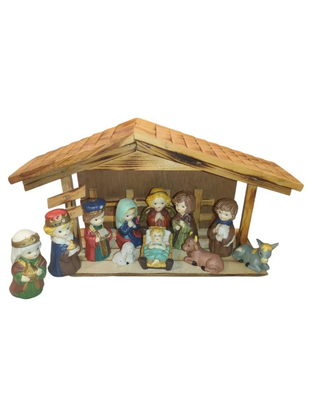 Vintage Sears Nativity Christmas Set Complete Original Box w/ Stable 11 Figures
